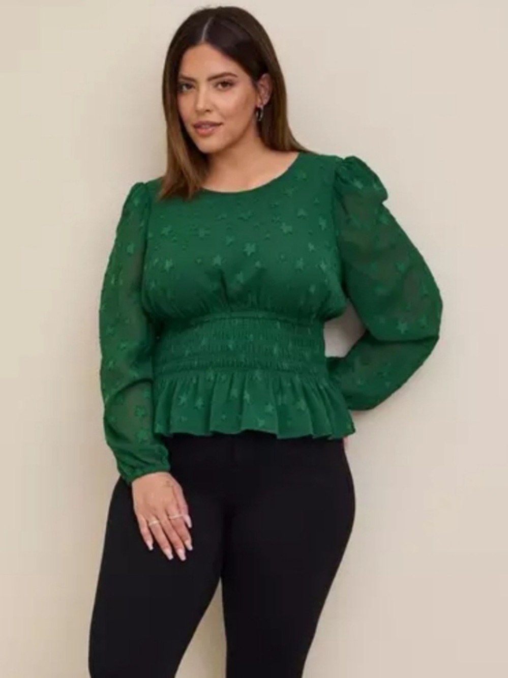 Torrid Green Smocked Waist Sheer Peplum Blouse Top Stars Celestial Whimsigoth